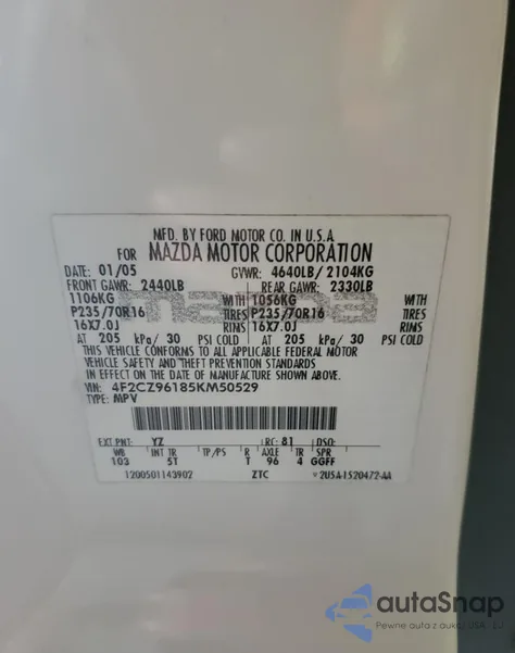 2005 Mazda Tribute S z USA, uszkodzony, nr VIN 4F2CZ96185KM50529